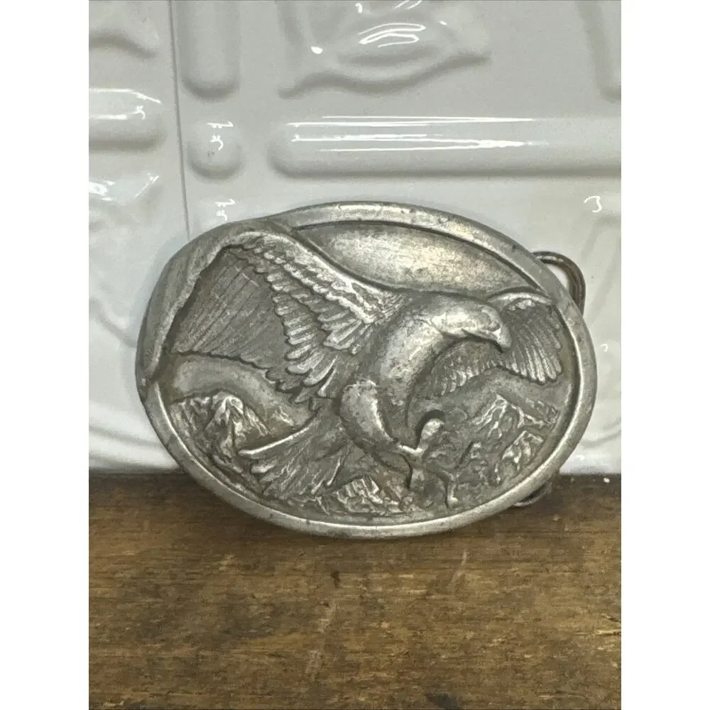 VTG 1984 Bald Eagle Belt Buckle Bergamot Brass Works Metal USA Silver Tone